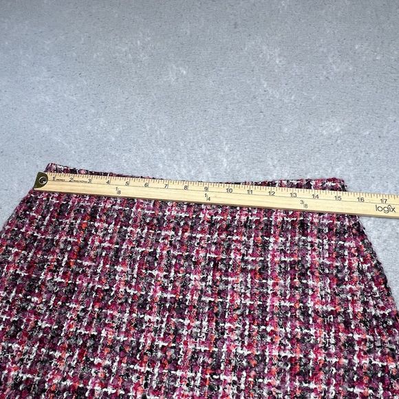 Talbots Skirt Size 6P Petites Pink Plaid Tweed Fray Fringe Hem Wool Blend Pencil - Picture 4 of 12